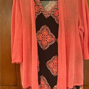DEAL! Chico’s Vibrant coral Cardigan Sweater & matching black/coral maxi dress.